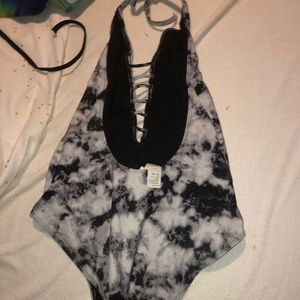 Marble halter one piece bathing suit